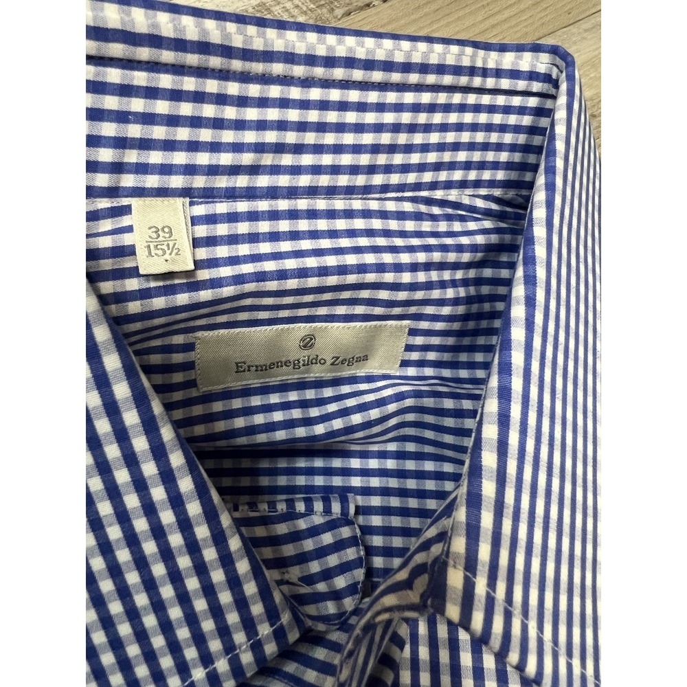 Ermenegildo Zegna Shirt Mens‎ 39 15.5 Blue plaid long Sleeve Button Up Cotton - Picture 5 of 6
